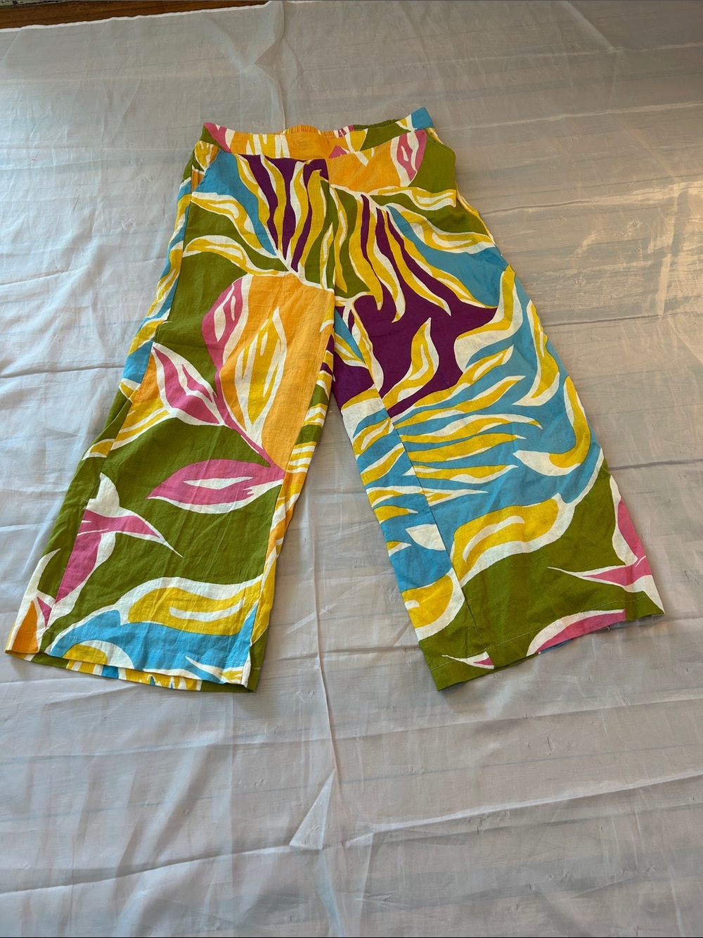 Christian Siriano Green Multi Tropical Print Wide-Leg pants
